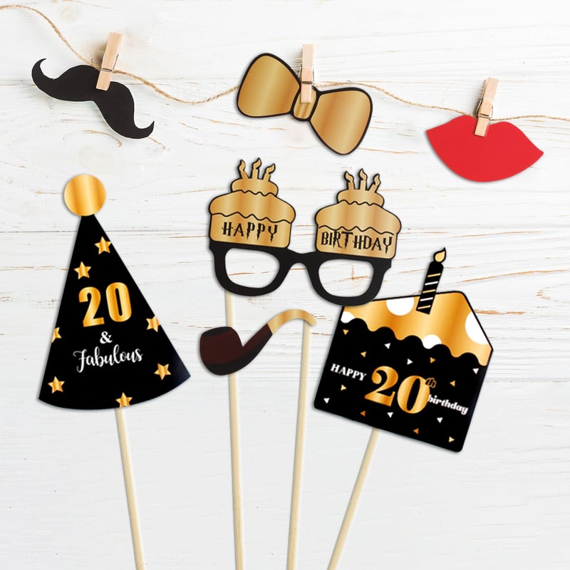 LINGTEER Happy 20th Birthday Party Photo Booth Props,Cheers to 20th Birthday Twenty Years Old Bday Party Centerpieces Props Decorations Sign. - Image 4